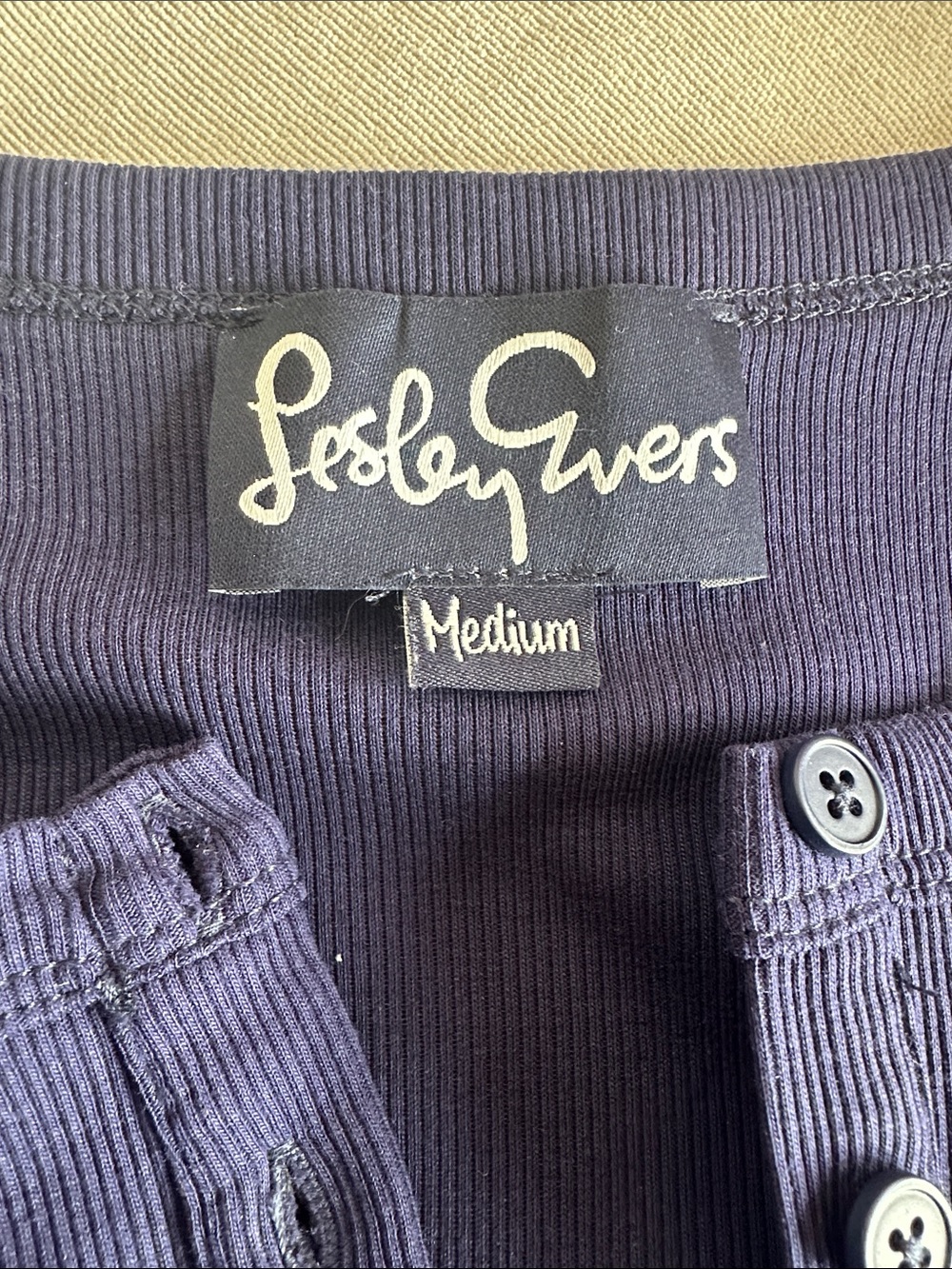 Lesley Evers Navy Long-Sleeve Henley Top - Picture 2 of 5